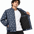 Navy Blue & White GG Monogram Jacquard Knit Zip-Up Jacket