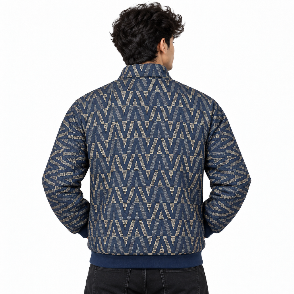 Geometric Chevron Jacquard Zip-Up Jacket