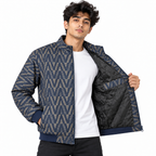 Geometric Chevron Jacquard Zip-Up Jacket