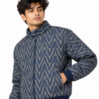 Geometric Chevron Jacquard Zip-Up Jacket