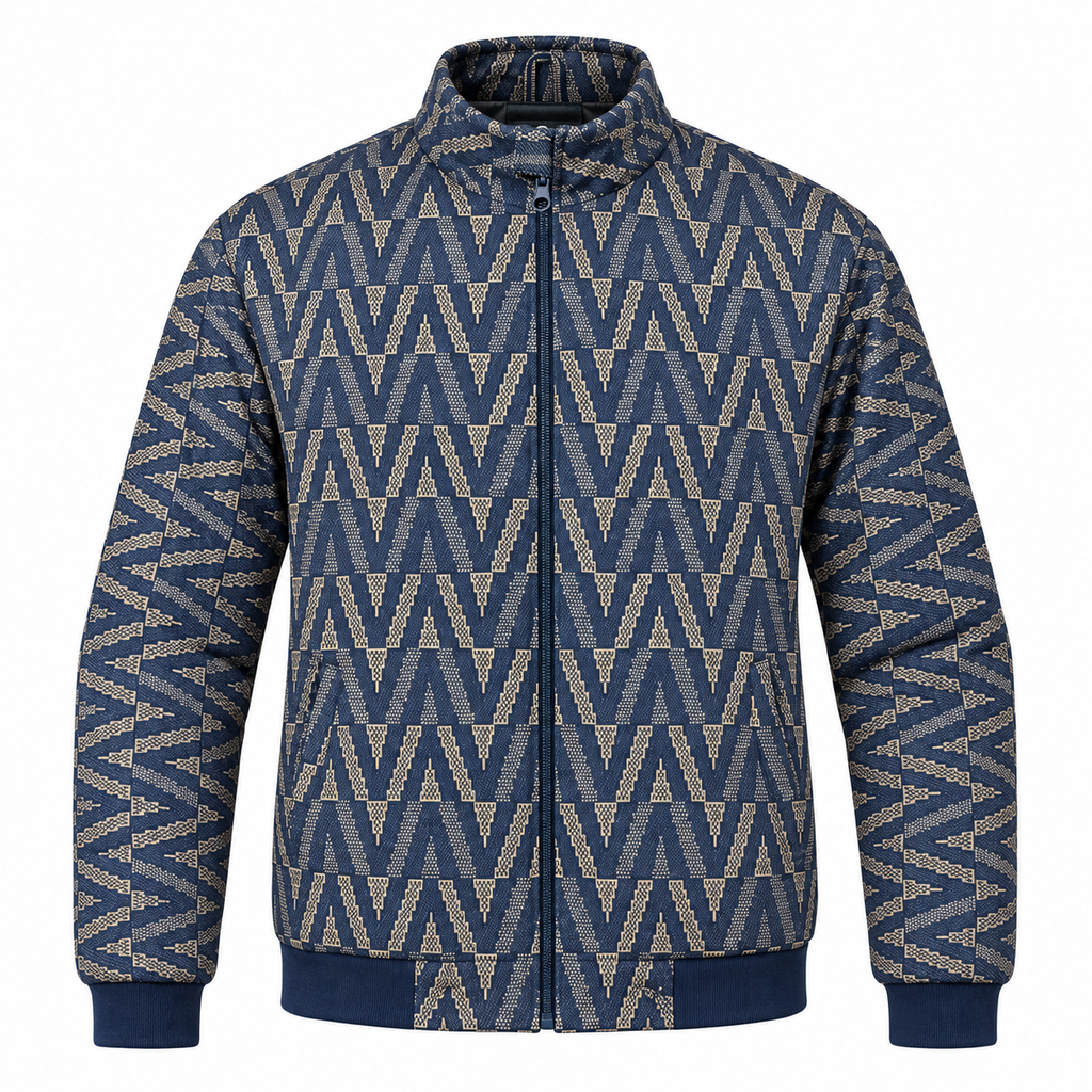 Geometric Chevron Jacquard Zip-Up Jacket