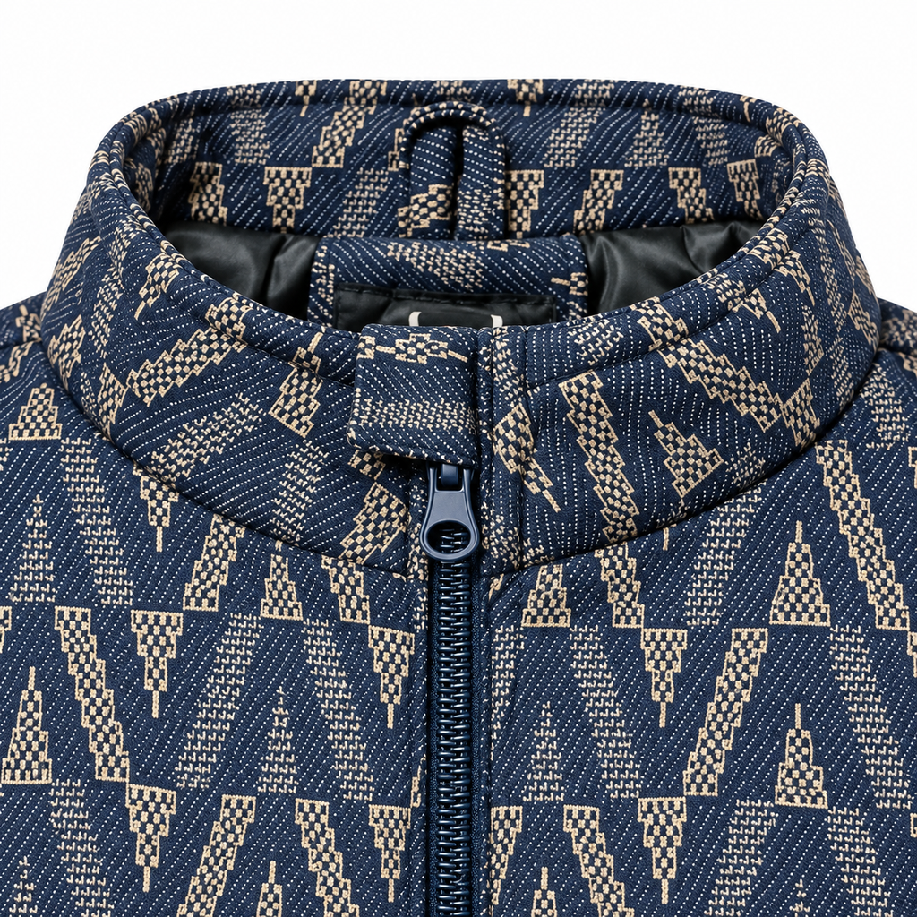 Geometric Chevron Jacquard Zip-Up Jacket