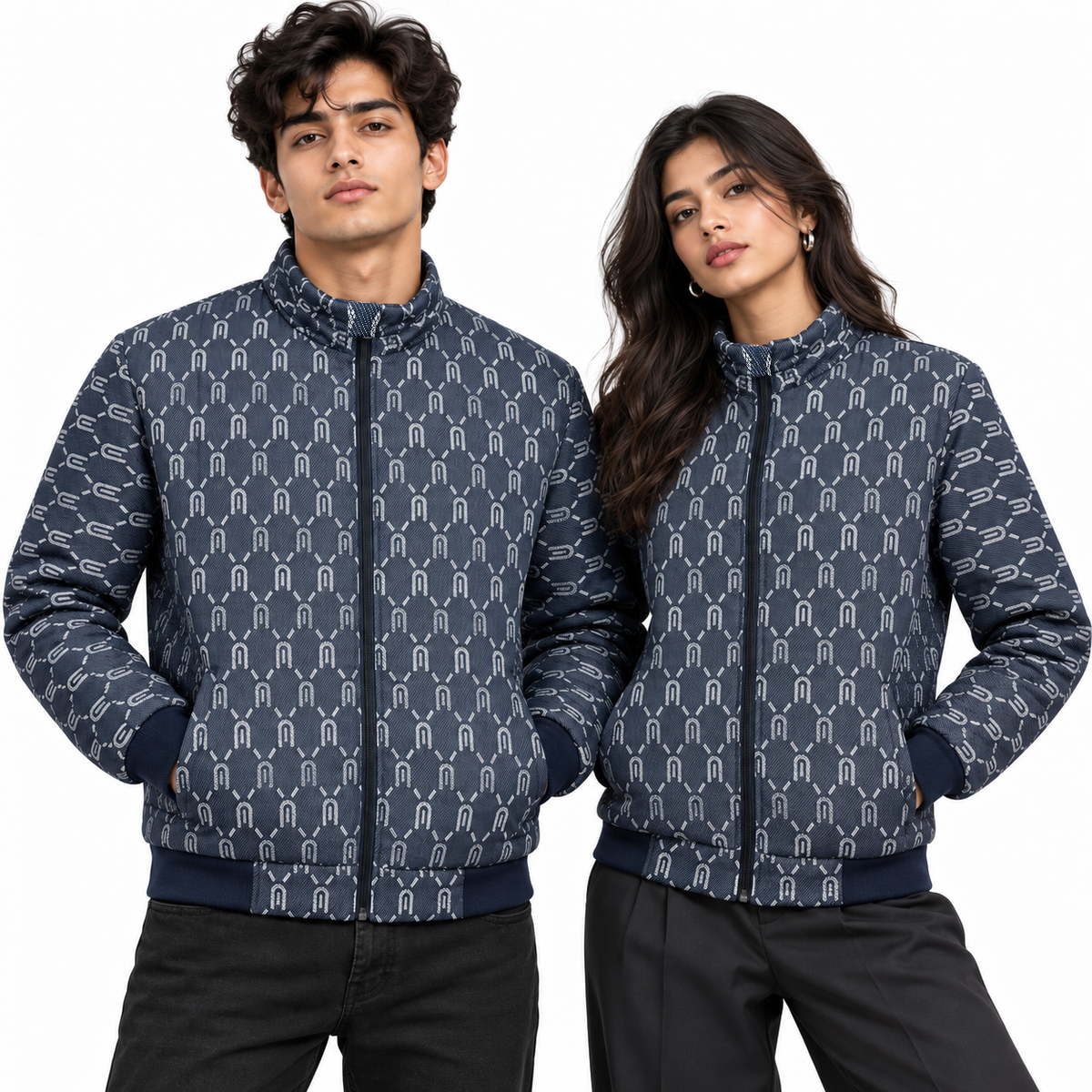 Horseshoe Monogram Jacquard Zip-Up Jacket