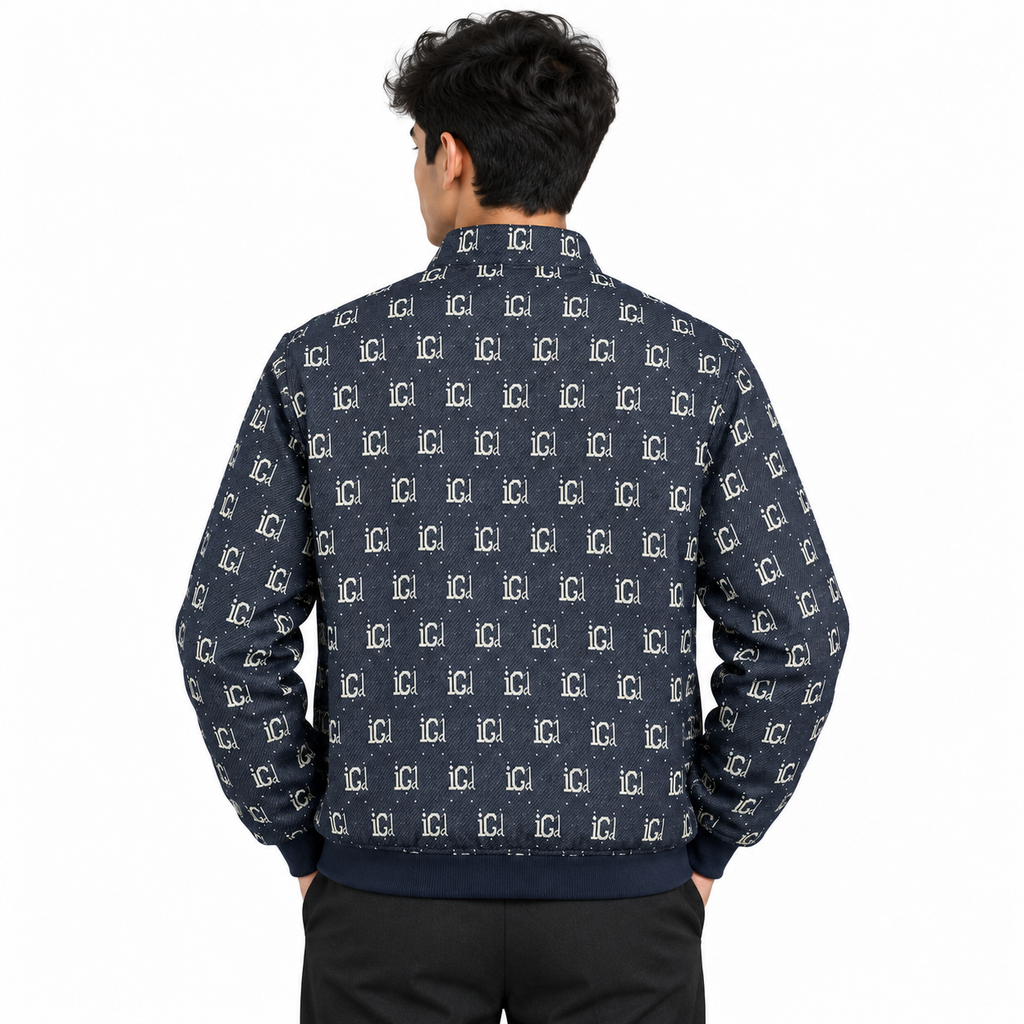 Navy & Cream IG Monogram Jacquard Woven Zip-Up Jacket