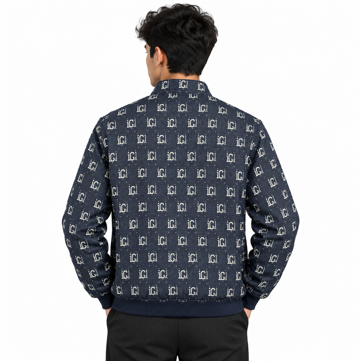 Navy & Cream IG Monogram Jacquard Woven Zip-Up Jacket