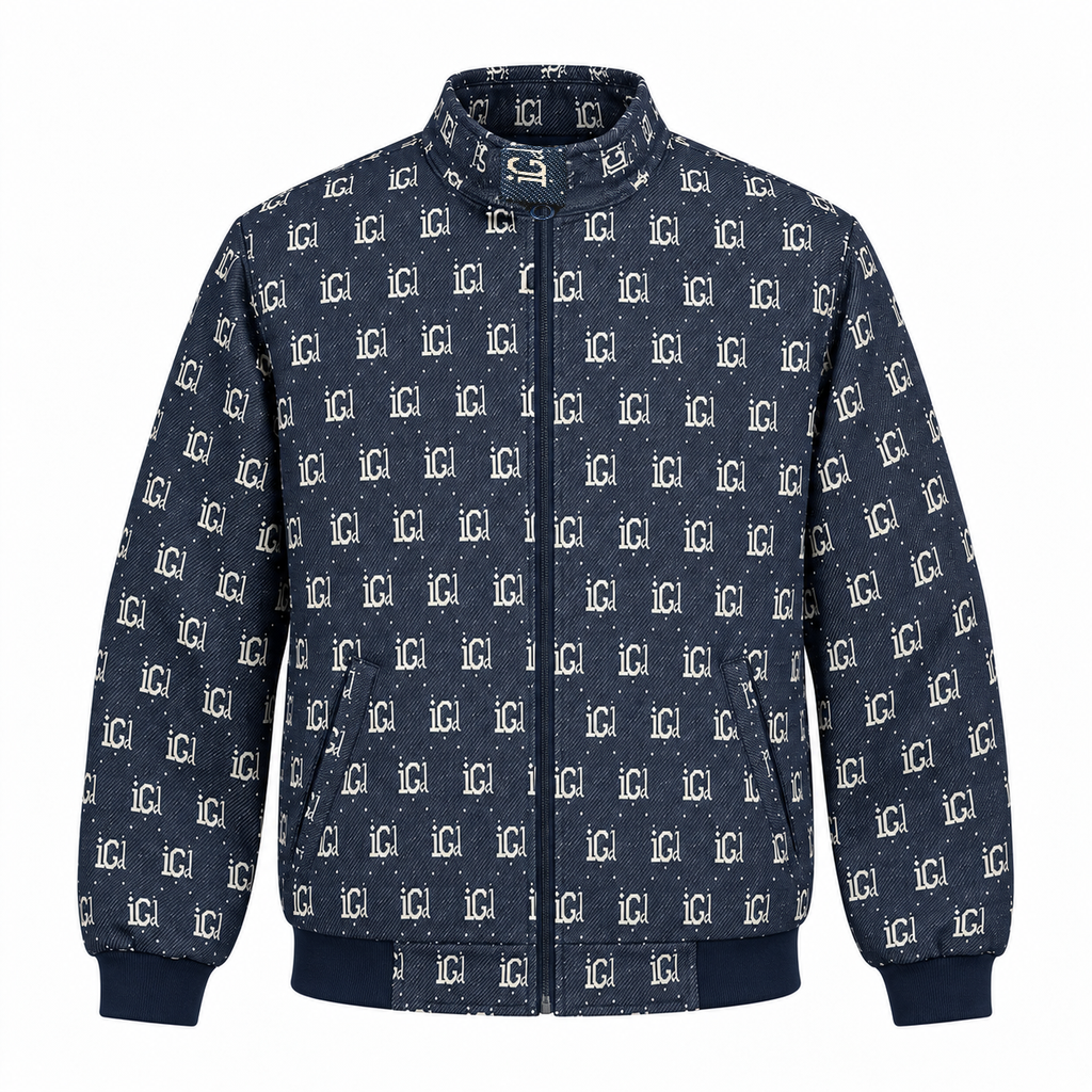 Navy & Cream IG Monogram Jacquard Woven Zip-Up Jacket