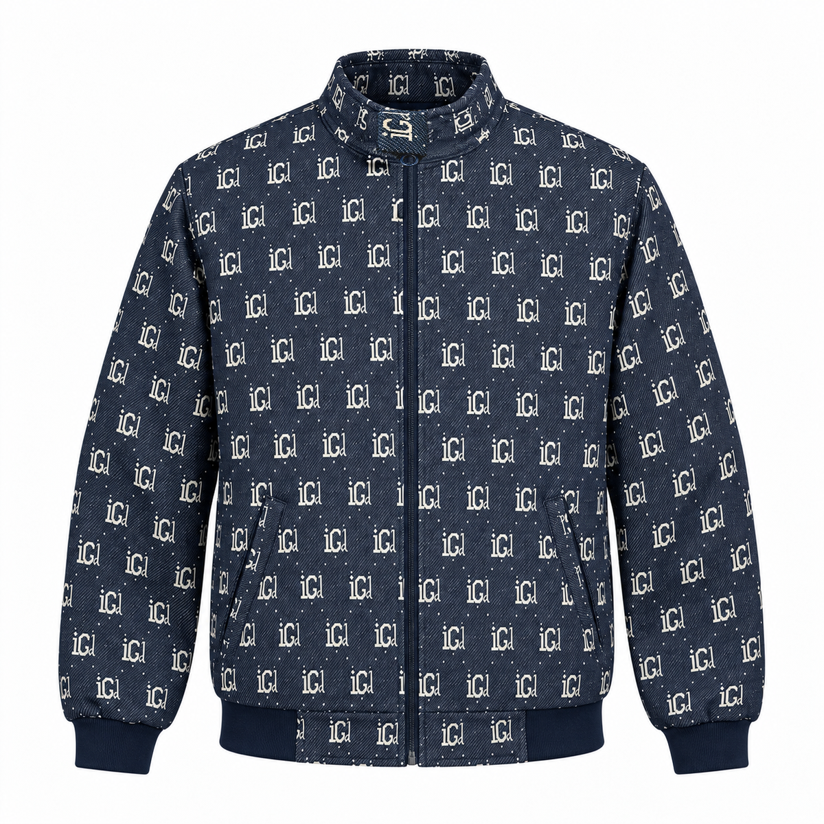 Navy & Cream IG Monogram Jacquard Woven Zip-Up Jacket