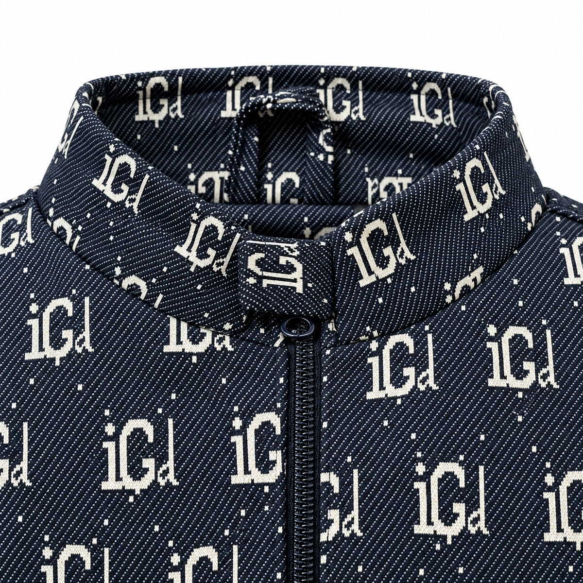 Navy & Cream IG Monogram Jacquard Woven Zip-Up Jacket