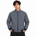 Navy & Silver S-Check Jacquard Woven Zip-Up Jacket