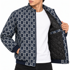 Navy & Silver S-Check Jacquard Woven Zip-Up Jacket