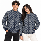 Navy & Silver S-Check Jacquard Woven Zip-Up Jacket