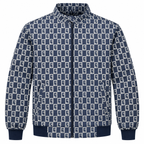 Navy & Silver S-Check Jacquard Woven Zip-Up Jacket