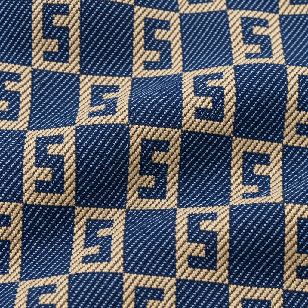 Navy & Beige S-Monogram Check Jacquard Zip-Up Jacket