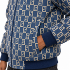 Navy & Beige S-Monogram Check Jacquard Zip-Up Jacket