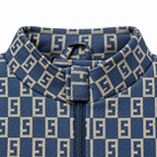 Navy & Beige S-Monogram Check Jacquard Zip-Up Jacket