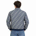 Navy & Cream Typography Jacquard Woven Zip-Up Jacket