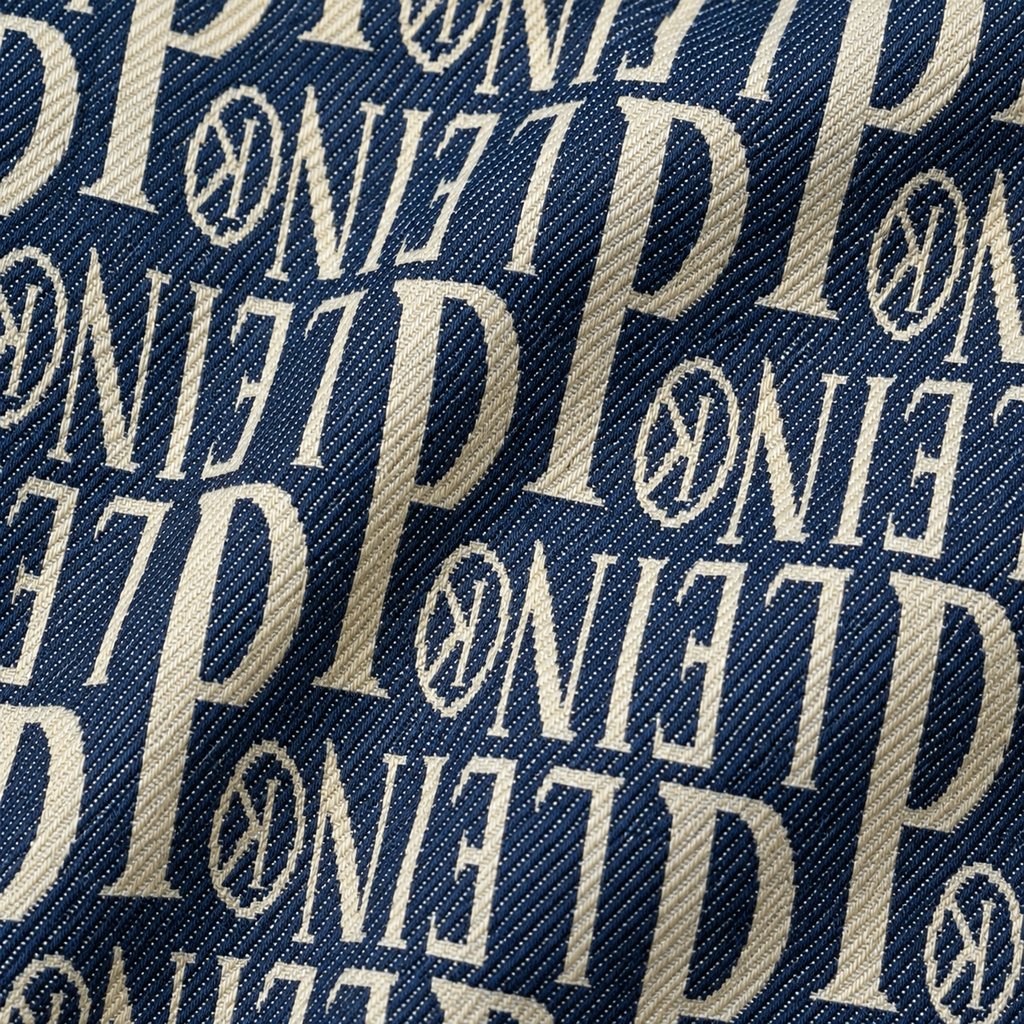 Navy & Cream Typography Jacquard Woven Zip-Up Jacket