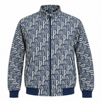 Navy & Cream Typography Jacquard Woven Zip-Up Jacket