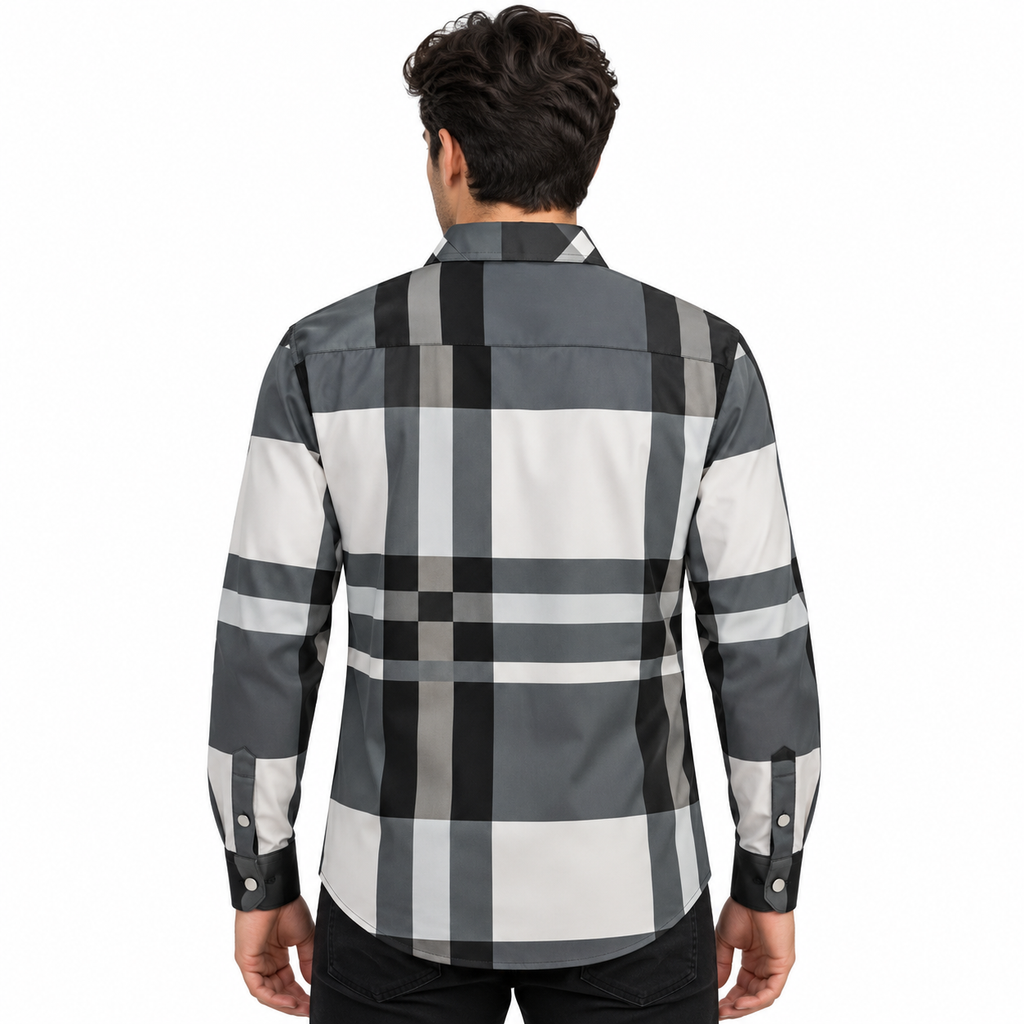 Unisex Oversized Tartan Check Full-Sleeve Shirt – Charcoal Grey