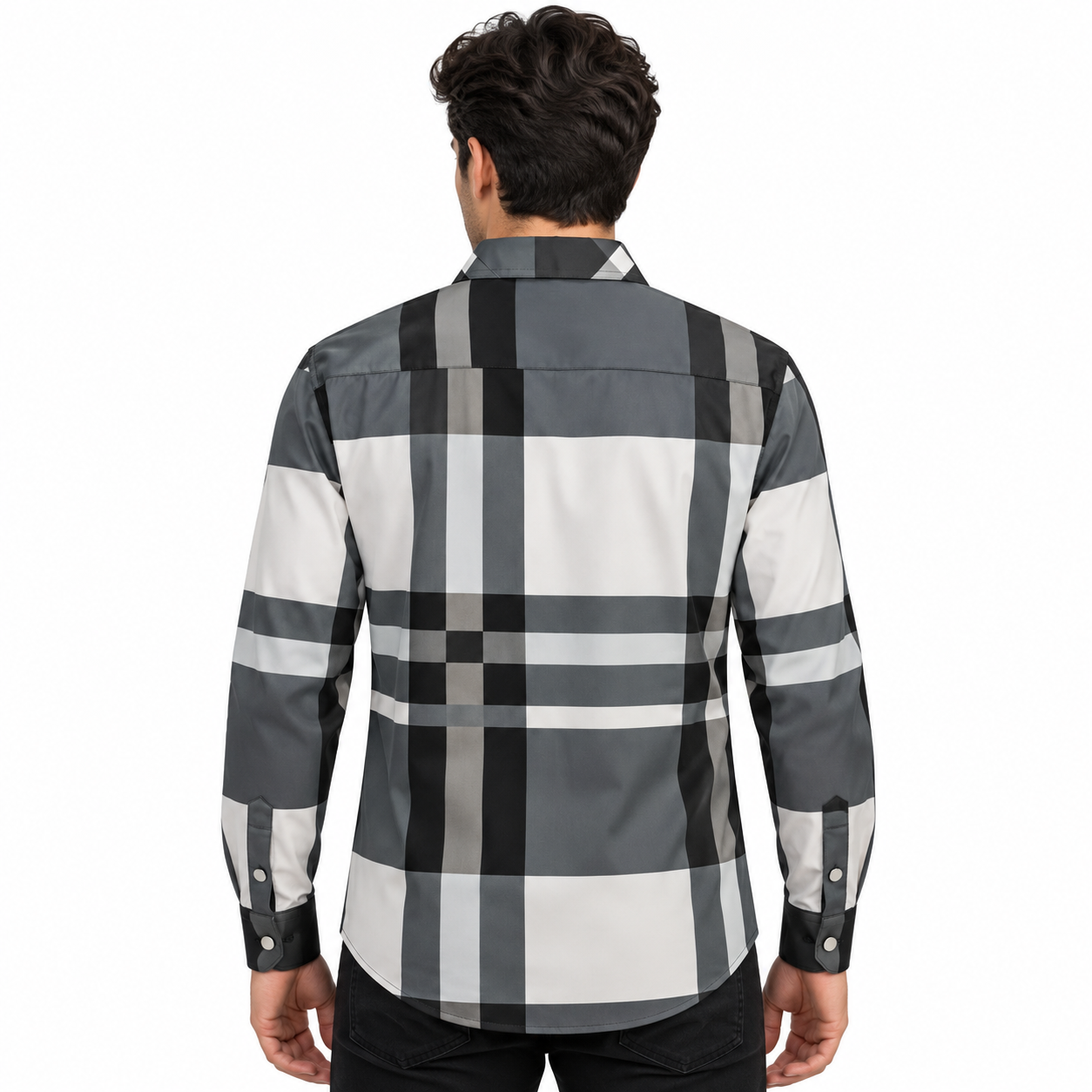 Unisex Oversized Tartan Check Full-Sleeve Shirt – Charcoal Grey