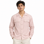 Unisex Pink & White Vertical Stripe Utility Shirt
