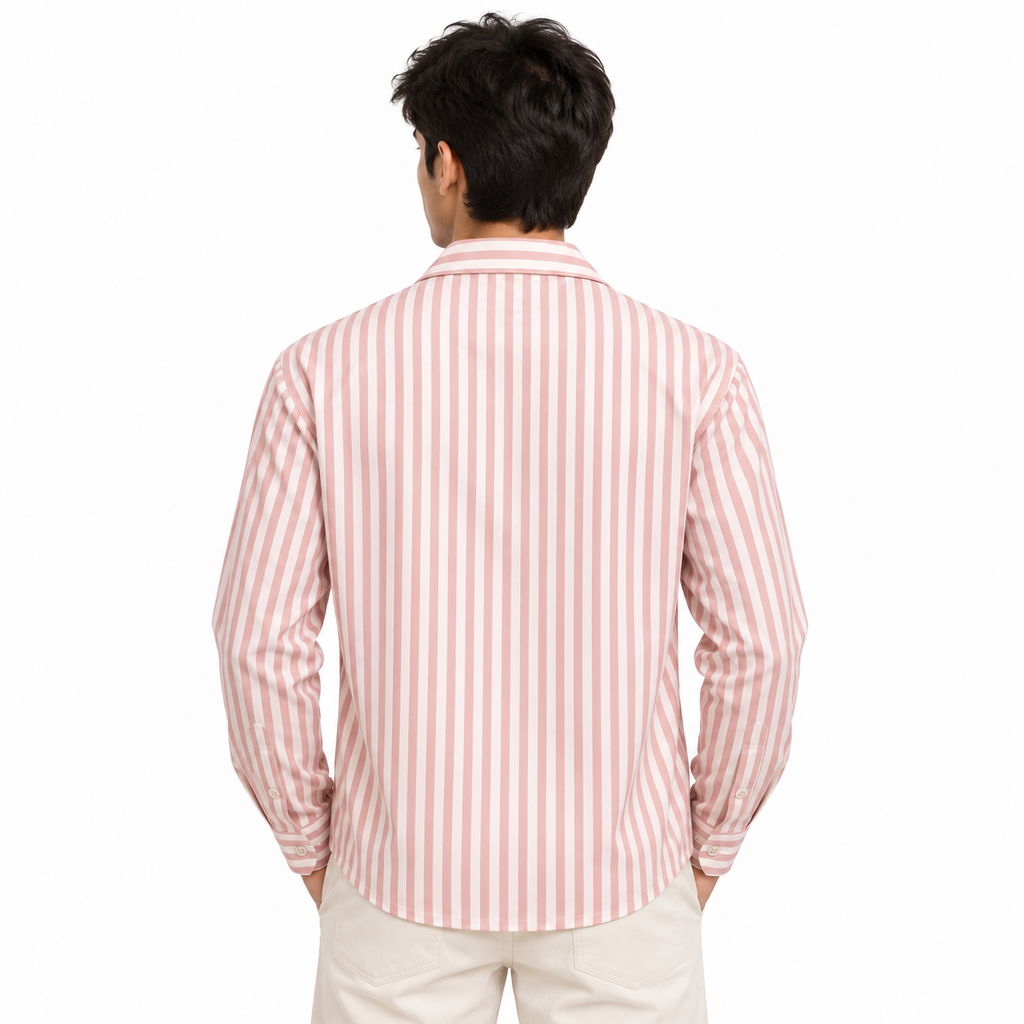 Unisex Pink & White Vertical Stripe Utility Shirt