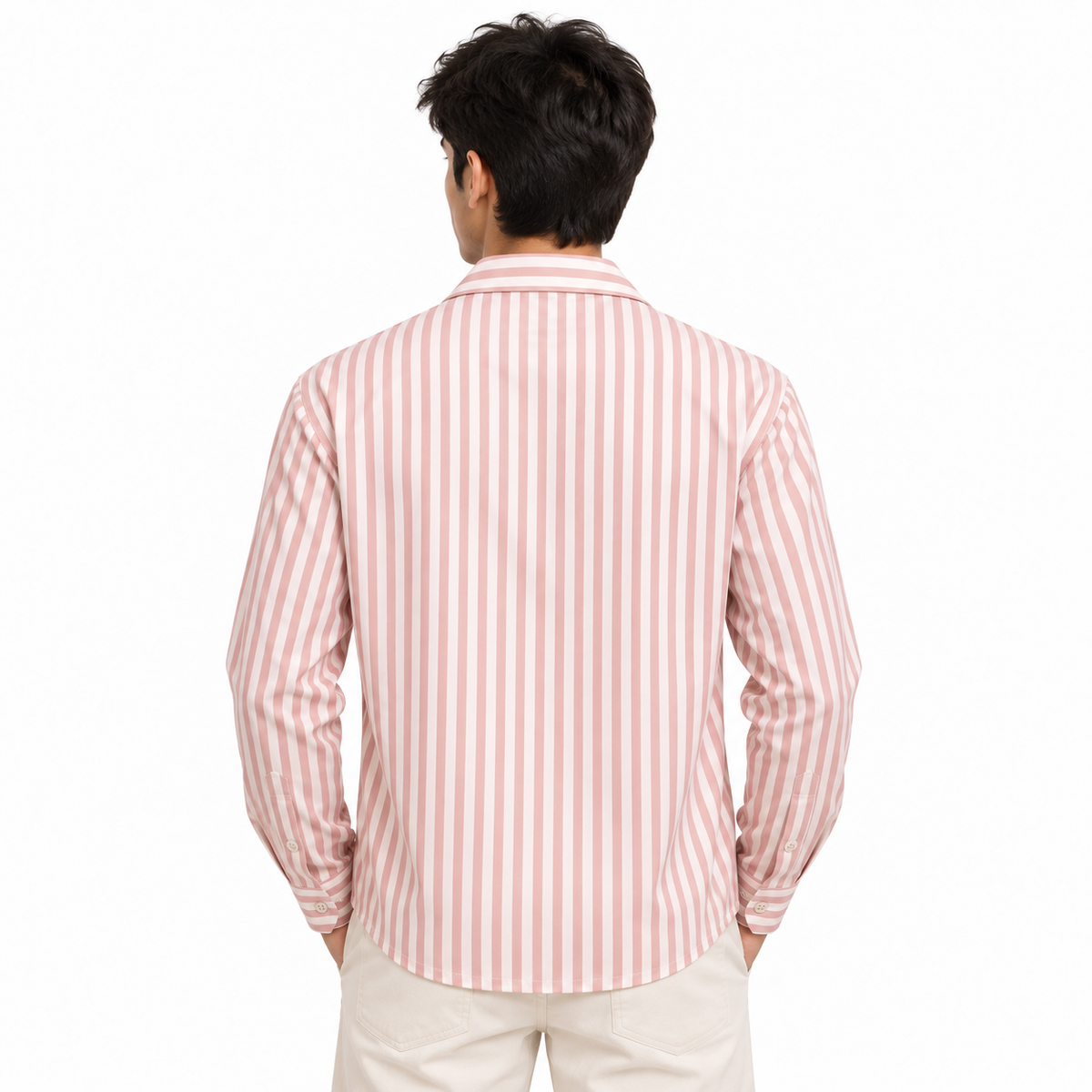 Unisex Pink & White Vertical Stripe Utility Shirt