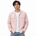 Unisex Pink & White Vertical Stripe Utility Shirt