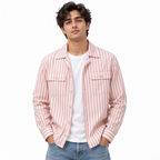 Unisex Pink & White Vertical Stripe Utility Shirt