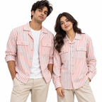 Unisex Pink & White Vertical Stripe Utility Shirt