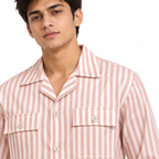 Unisex Pink & White Vertical Stripe Utility Shirt