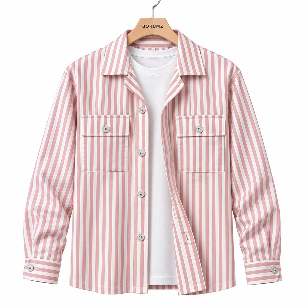 Unisex Pink & White Vertical Stripe Utility Shirt