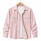 Unisex Pink & White Vertical Stripe Utility Shirt