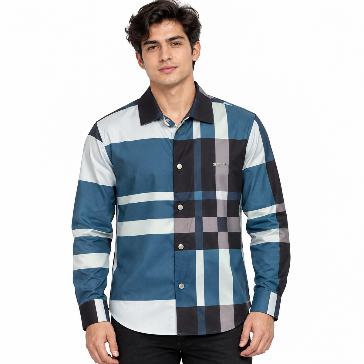 Unisex Tartan Check Full-Sleeve Shirt – Blue & Black