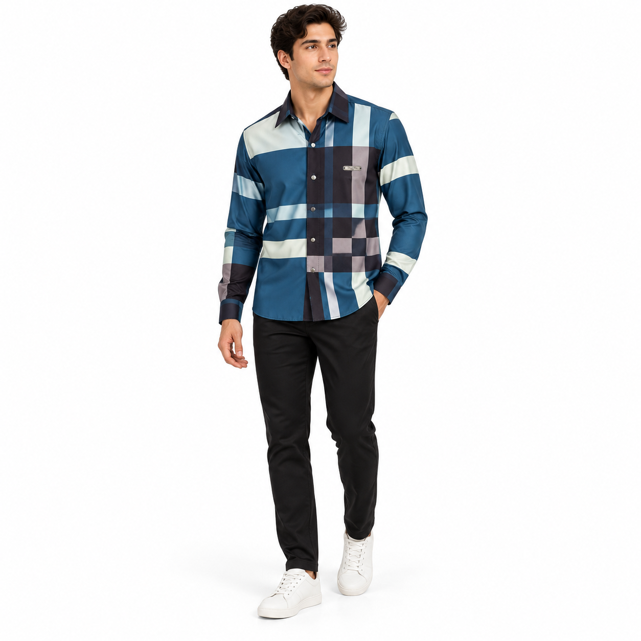 Unisex Tartan Check Full-Sleeve Shirt – Blue & Black