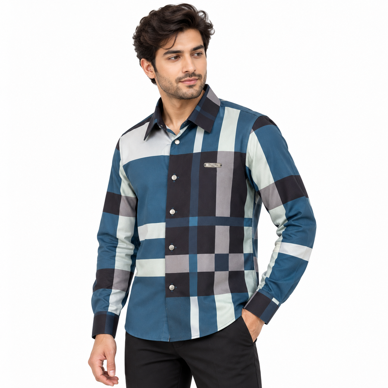 Unisex Tartan Check Full-Sleeve Shirt – Blue & Black