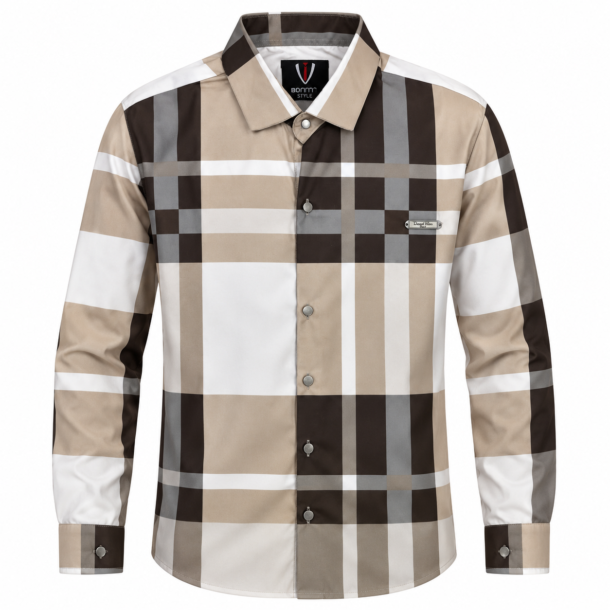 Unisex Oversized Tartan Check Full-Sleeve Shirt – Mocha Beige
