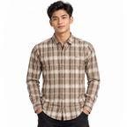 Urban Taupe Windowpane Brown Check Shirt | Slim Fit