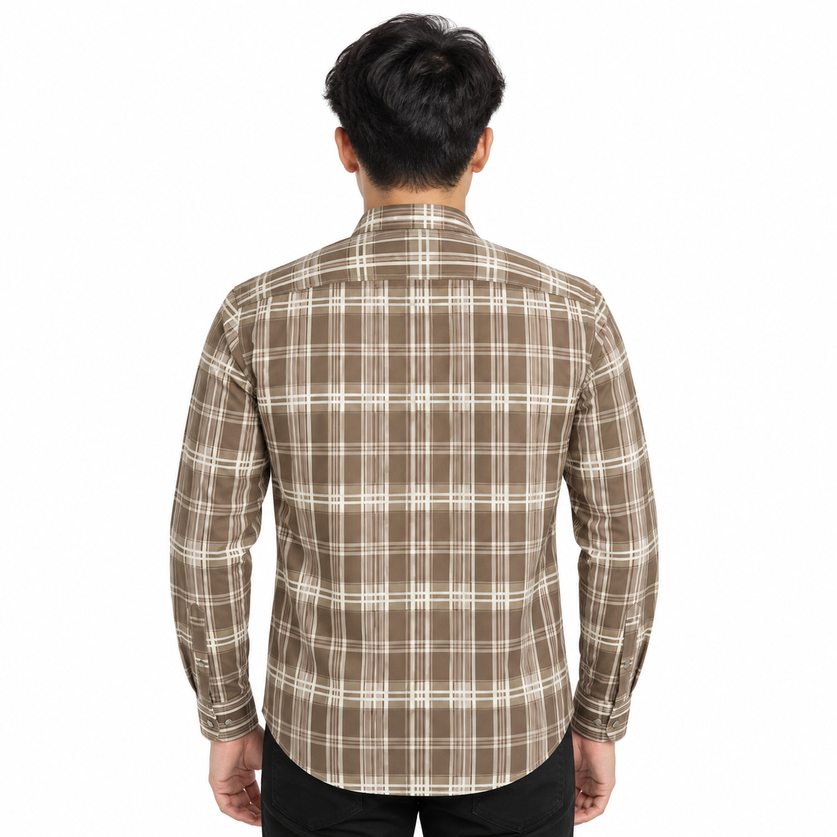 Urban Taupe Windowpane Brown Check Shirt | Slim Fit