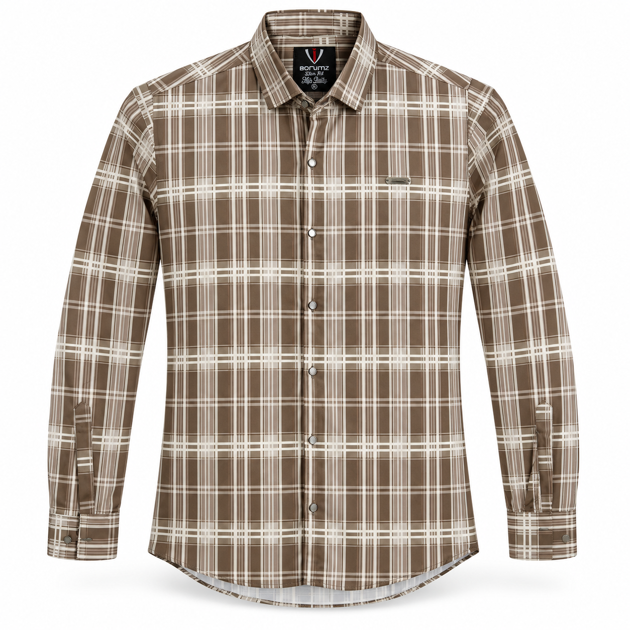 Urban Taupe Windowpane Brown Check Shirt | Slim Fit