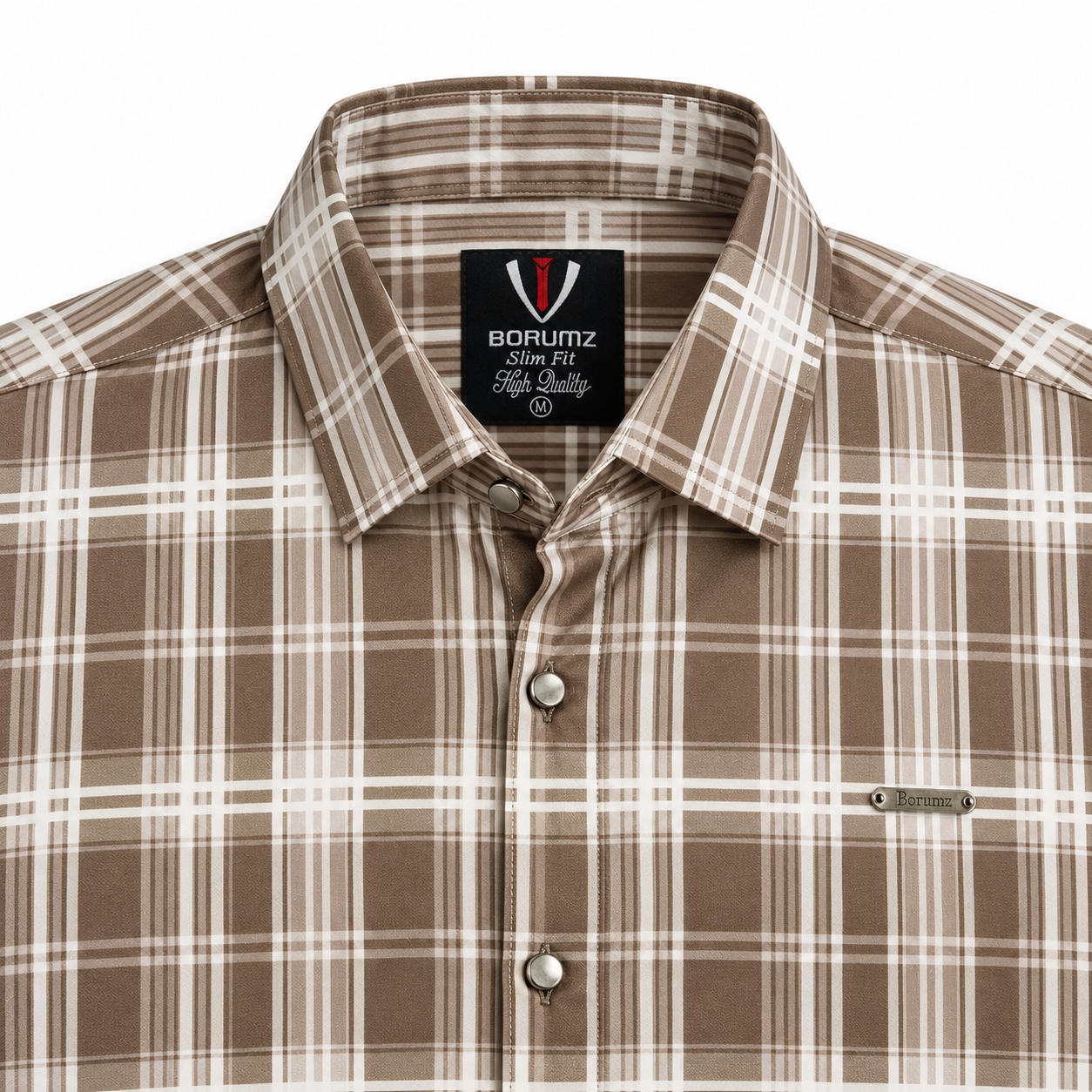 Urban Taupe Windowpane Brown Check Shirt | Slim Fit