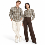 Urban Taupe Windowpane Green Check Shirt | Slim Fit