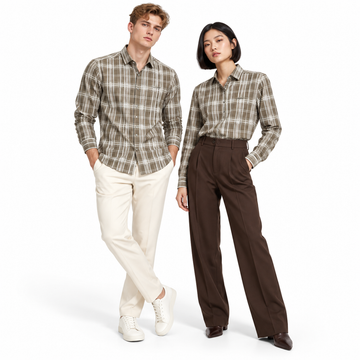 Urban Taupe Windowpane Green Check Shirt | Slim Fit