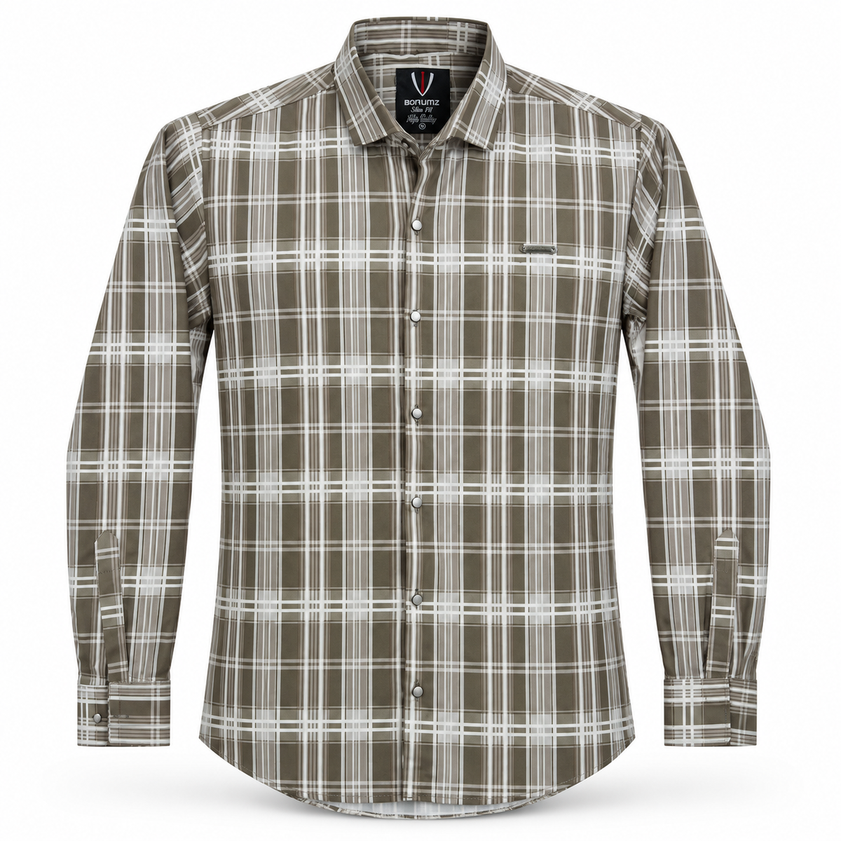 Urban Taupe Windowpane Green Check Shirt | Slim Fit