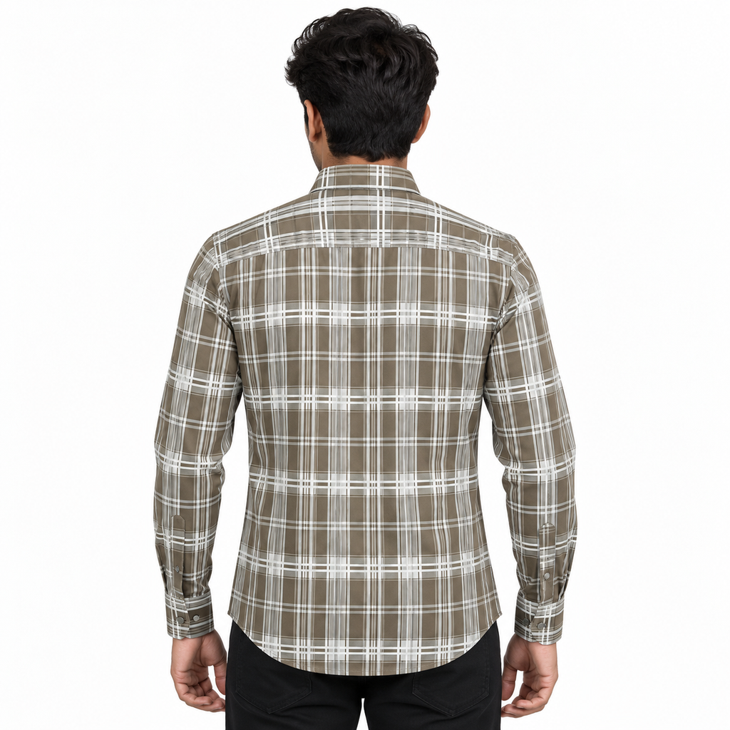Urban Taupe Windowpane Green Check Shirt | Slim Fit