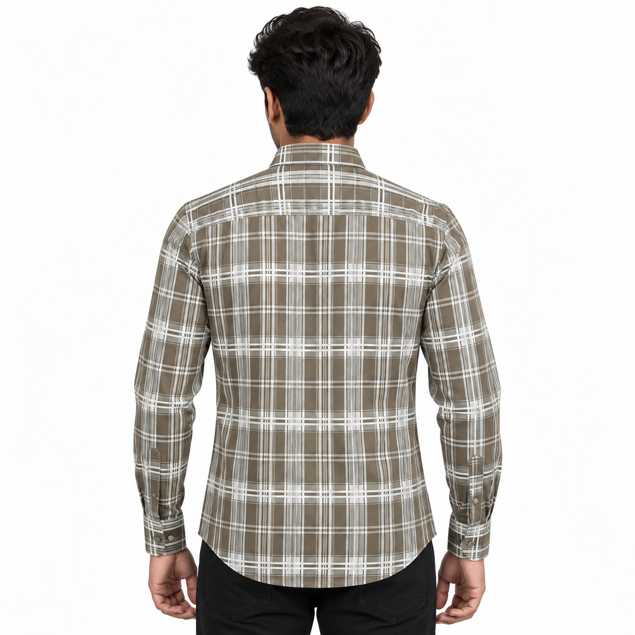 Urban Taupe Windowpane Green Check Shirt | Slim Fit