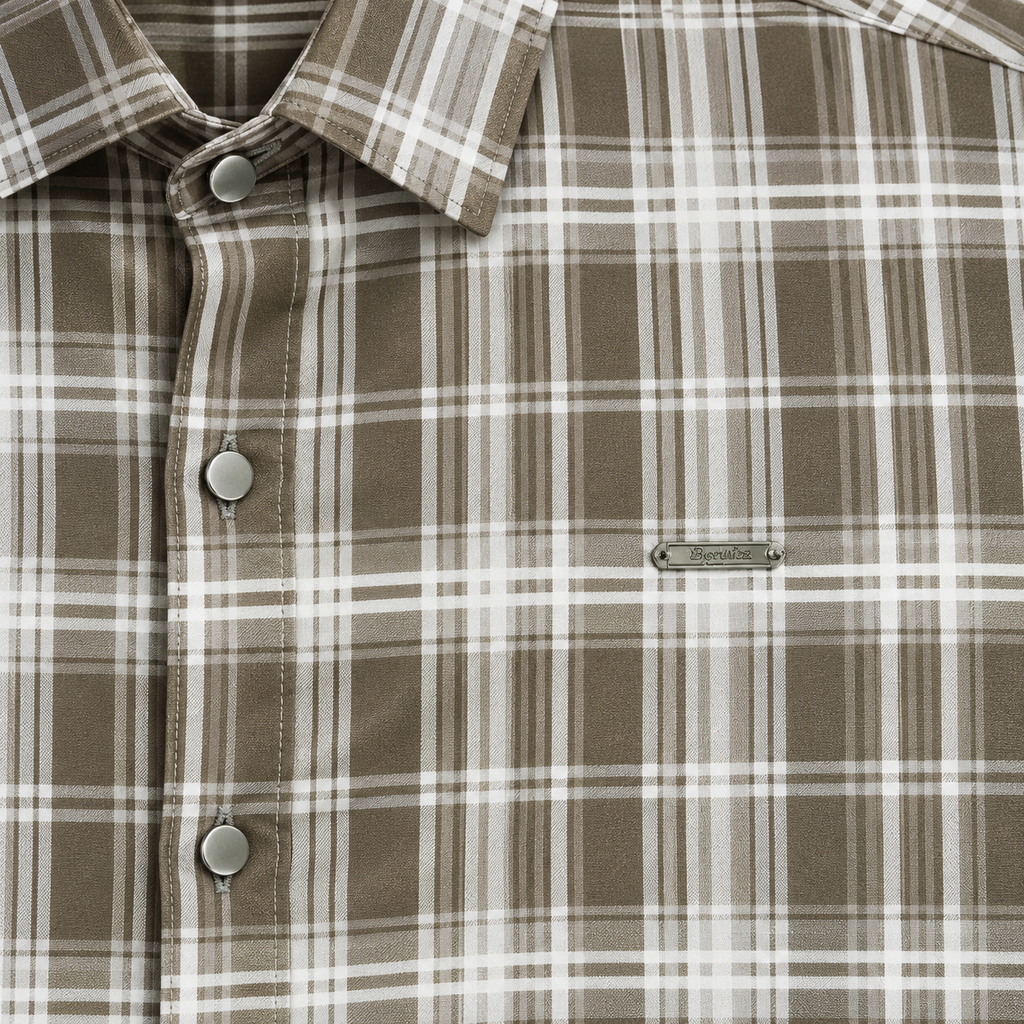 Urban Taupe Windowpane Green Check Shirt | Slim Fit