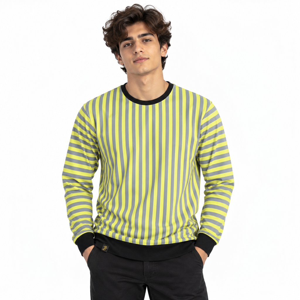 Volt Yellow & Graphite Stripe Full-Sleeve Tee | Relaxed Fit