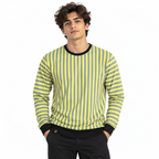 Volt Yellow & Graphite Stripe Full-Sleeve Tee | Relaxed Fit