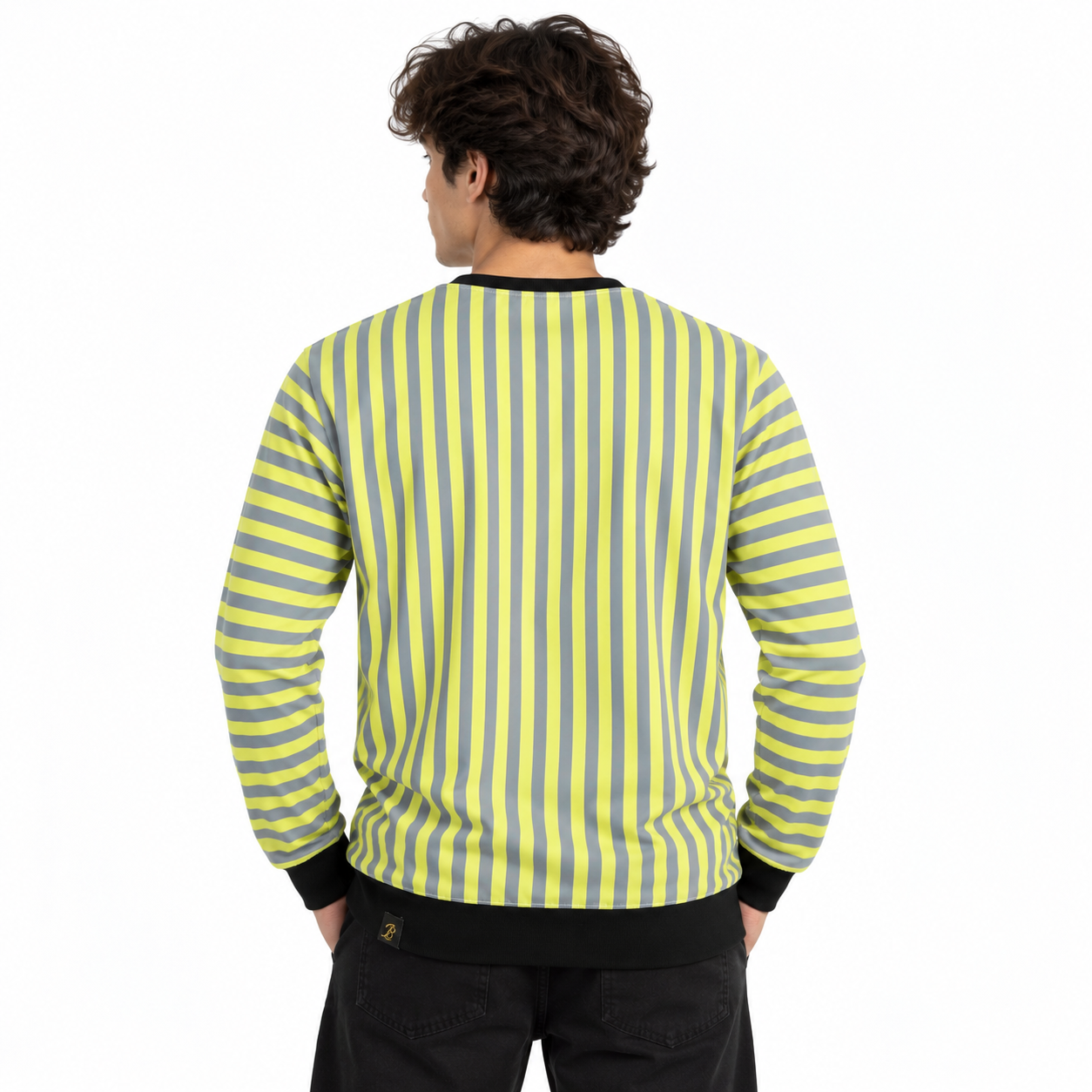 Volt Yellow & Graphite Stripe Full-Sleeve Tee | Relaxed Fit